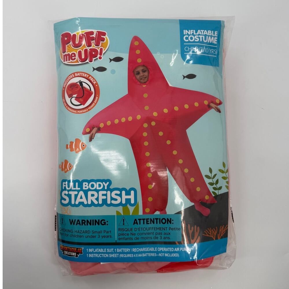 Puff Me Up Starfish Inflatable Costume Kids 7-10 Full Body Halloween NEW